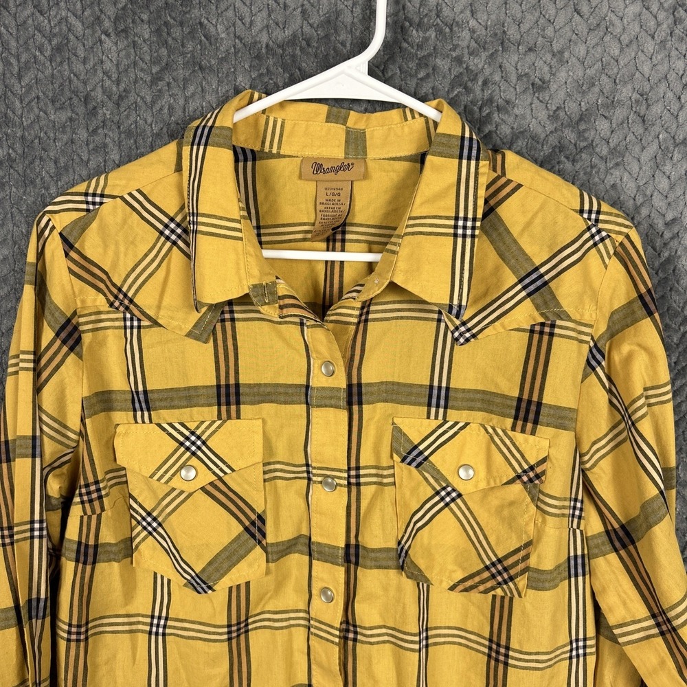 Wrangler Men's L Plaid Long Sleeve Pearl Snap Western Shirt Cowboy